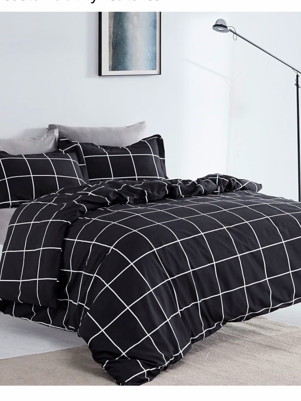 Modern Black Grid Duvet Cover Set - Classic Check Bedding